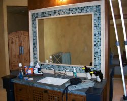 1/4" Clear mirror fit into frame. No matter what the space we can make any mirror look like it has been there forever!