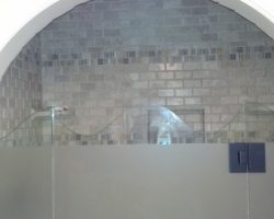 Waved pattern at the top with sandblasted door and panels on 1/2" European frameless shower door system waved pattern at the top with sandblasted door and panels on 1/2" European frameless shower door system
